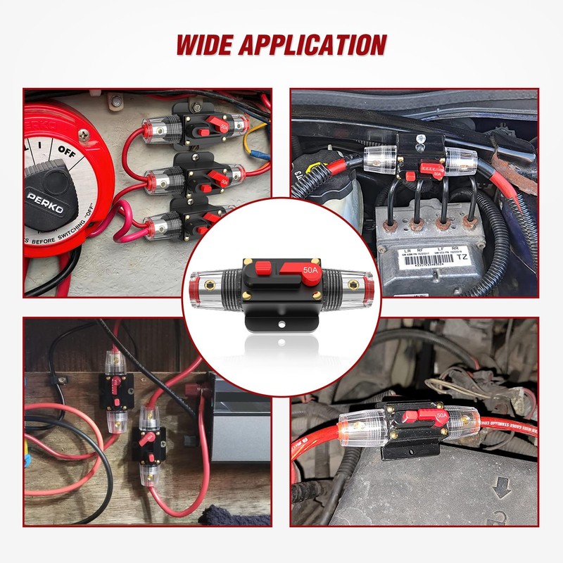 Nilight 50A Inline Circuit Breaker Resettable 12-24V DC Manual Reset