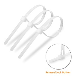 Meccion Reusable Cable Ties, Pack of 100, UV-Resistant, Strong Nylon, Removable Cable Ties with 50 kg Tensile Strength (200 mm x 4.8 mm, White)