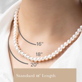 Luster & Gray Real Pearl Necklace AAA Quality White 5-6 mm Diameter Handpicked Pearls on 18 inch Strand, Secure Stainless Steel Clasp, for Mother's Day Gift