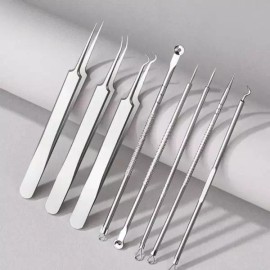 HJ5905-450 뾰루지 블랙헤드 바늘 핀셋 8종 제거기 압출기 미용 Pimple Blackhead Needle Tweezers 8-Set Remover Extractor Beauty [8-piece set]