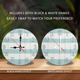 Rustic Farmhouse Style Wall Clock Blue White Wood Decor 10-Inch Wooden Wall Clock, Silent Movement, Battery Operated (AA Batteries Not Included), Artistic Home Decor, Perfect for Home Accents