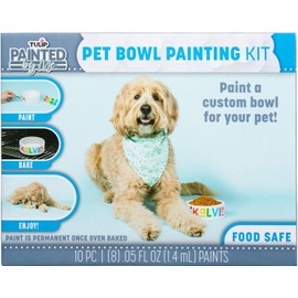 Tulip Paint & Bake Ceramic Pet Bowl Kit, Family Friendly Art & Craft Kit, Includes Brush, 8 Rainbow Paints & Dog or Cat Bowl, Studio Quality When Oven Baked
