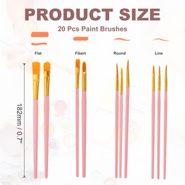 PATIKIL Painting Brush Palette Set with 20pcs Nylon Hair Paint Brushes and 5pcs Round Paint Tray Palette for Oil Watercolor Art, Red