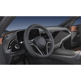 TAUYANG Leather Steering Wheel Cover Compatible with GMC Sierra 1500 2500 3500 HD Terrain Yukon Acadia Canyon Denali Crew Cab Elevation Double AT4 SLT SLE Limited XL Truck SUV Accessories, Black 2025
