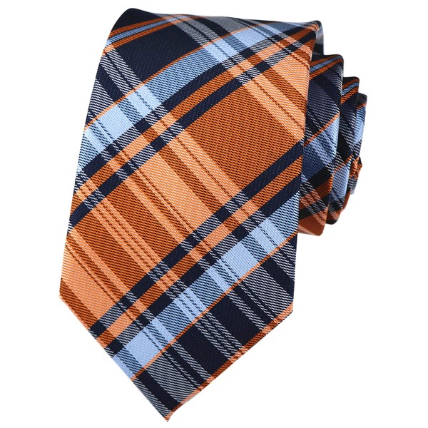 Blue Navy Orange Norrow Tartan Check Plaid Ties Elegant Autumn