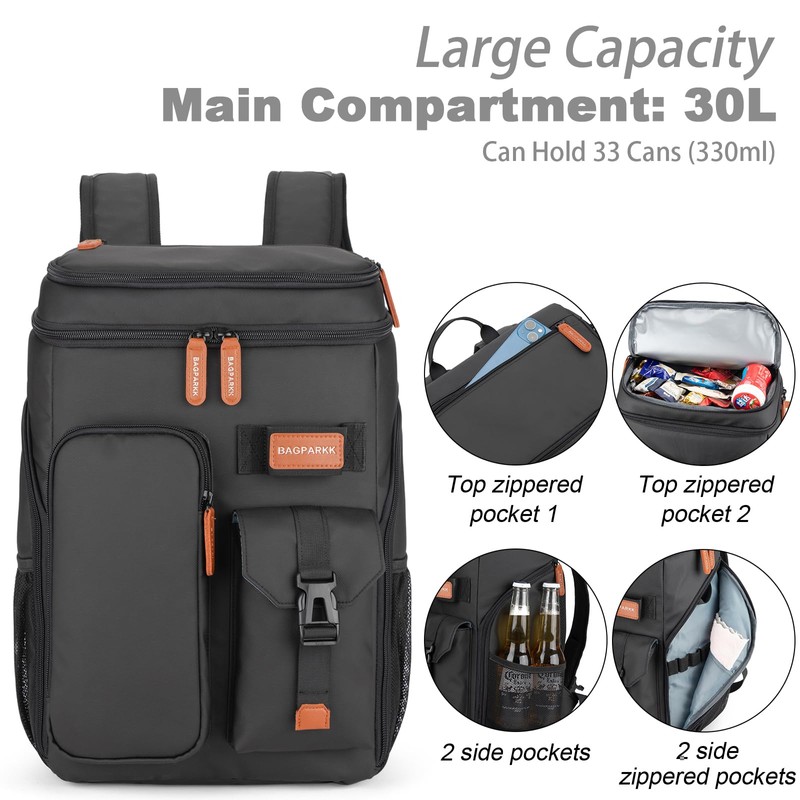 Insulated Cooler Backpack,Bagparkk 33 Cans Multifunctional Double Deck Leakproof Cooler