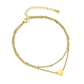 Bestyle Gold Plated Ankle Bracelets for Women Girl Dainty Cute Heart Charm Layered Satellite/Rolo Ankle Chain, Minimalist Gold Feet Jewelry (J)