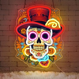 Sneignon Dia De Los Muertos Decorations,Letrero de neón de calavera de
