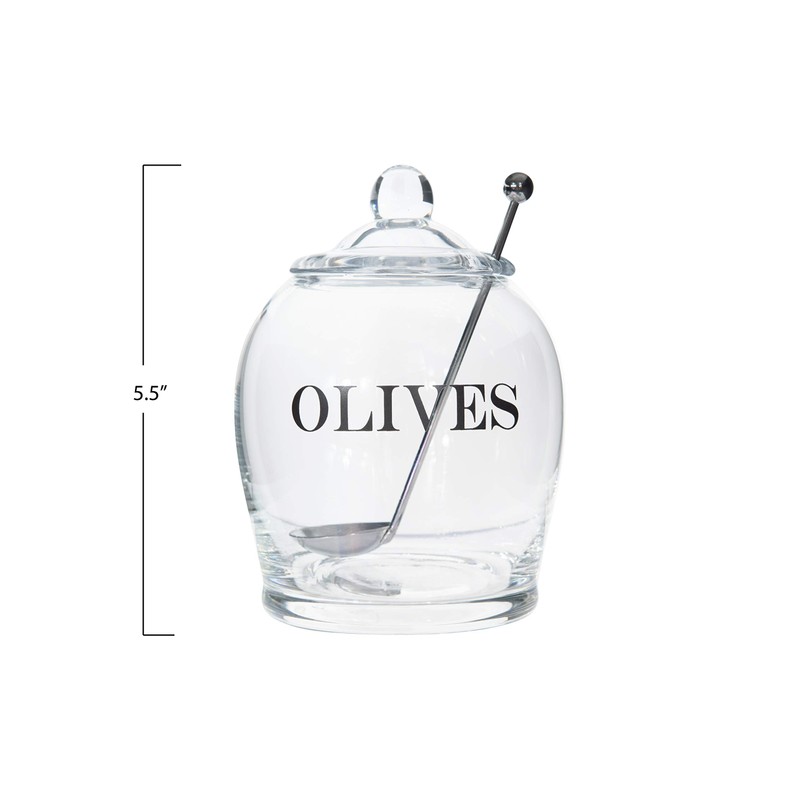 Creative Co-Op Clear Glass "OLIVE" Jar with Lid & Slotted