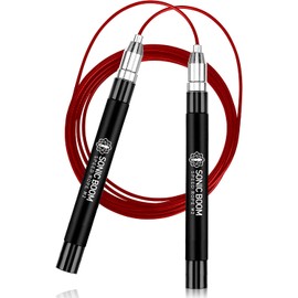 Epitomie Fitness Sonic Boom M2 - Cuerda de saltar de alta velocidad pendiente de patente autobloqueante, diseño sin tornillos - Pesado, giro de 360 grados, agarre de silicona con 2 cables de cuerda de