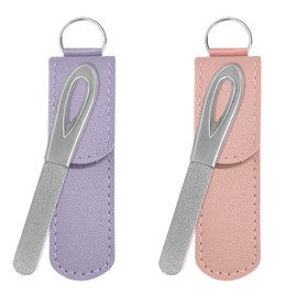 AhaTopia Lima de Uñas de Metal con Estuche, Paquete de 2 Limas de Uñas con Llavero para Uñas Naturales, Limas de Uñas de Punta Redonda de Diamante de Acero Inoxidable de Doble Cara, Grano Fino, Lima P