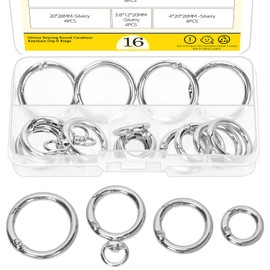 Mardatt 16Pcs 0.47/0.78/0.98inch Trigger Spring O Rings, Round Carabiner Clip Binder Key Rings Metal Keychain Snap Hooks Buckle Circle Purse Shoulder Bag Chain Ring for DIY Charms Crafts Making