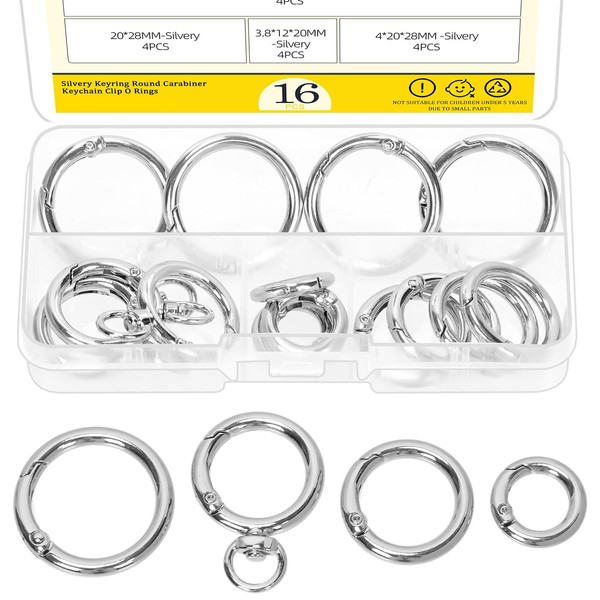 Mardatt 16Pcs 0.47/0.78/0.98inch Trigger Spring O Rings, Round Carabiner Clip