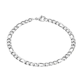 flintronic Figaro Bracelet, Stainless Steel Bracelet, 3+1 Link Curb Chain Bracelet for Men and Women, Hypoallergenic Jewellery, 21 cm Length/6 mm Width, Chain Bracelet Bangle - Gold/Silver, Nickel