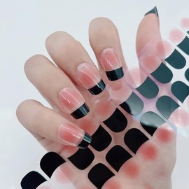 Black French Tip Nail Polish Strips Self-Adhesive French Tip Gel Nail Strips Full Cover Sticker Gel Nail Wraps French Nail Art Stickers for Women Girls Home Manicure DIY Salon