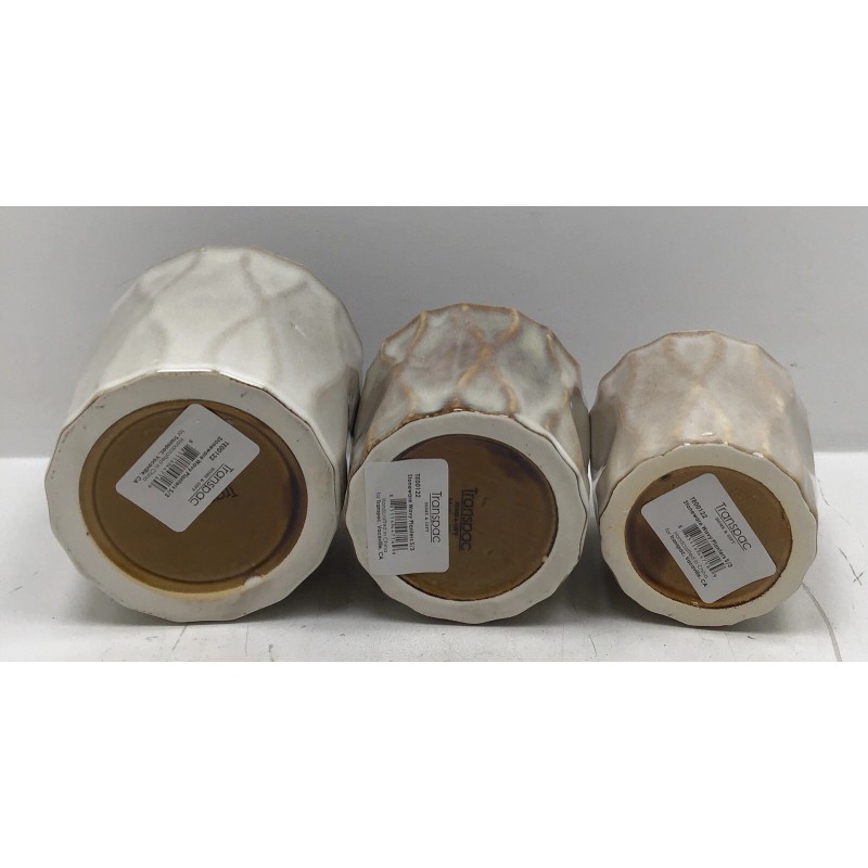 Transpac Wavy Stoneware Planters Set Of 3 In Beige -