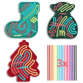 3PCS Christmas Sensory Activity Board Silicone Fidget Toy - 52 Strings Calming Sensory Toys for Kids with Autism Anxiety & ADHD - Christmas Tree Stocking Gift Bag for 3+ Kids & Adults (Color 2)
