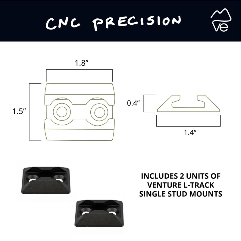 VanEssential Venture L-Track Single Stud Mount Black - 2 pack