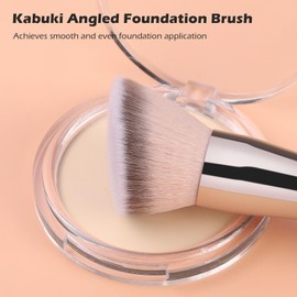 TEOYALL Dual-Ended Foundation Blending Brush, Flat Angled Kabuki and Domed Cheek Synthetic Bristles for Liquid Cream Powder