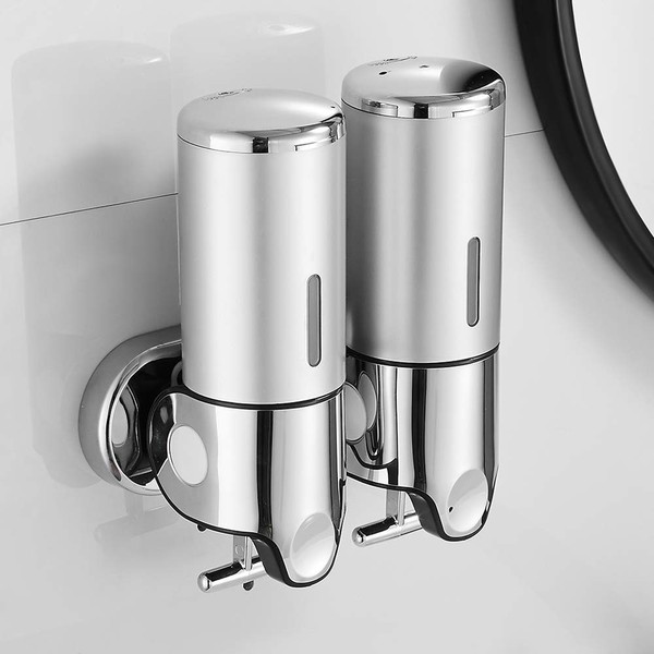 tropical Soap Dispenser, Wall Mounted, Shampoo, Body Soap, Bathroom, Shower Dispenser, Silver, 33.8 fl oz (1000 ml), 2 Rows (Silver)