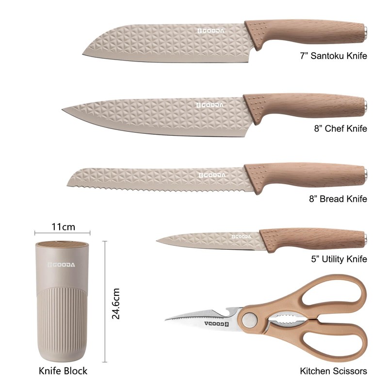 GOODA Kitchen Knife Set With Block,6-Piece Professional Chef Cooking Knives