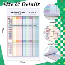 Halloscume 2 Pack 120 Sheets Mexican Train Score Pads Colorful Chicken Foot Dominoes Game Scorepad Adult Mexican Train Score Sheet Scoreboard Paper Record Clearly for Family Game (8 x 5.5 Inches)