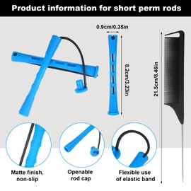 Pack of 50 Small Curls, Perm Set Curlers Hair Wave Rods Curlers for Perm Short Cold Wave Bars with Rat Tail Comb, for Hairdresser (Blue, Diameter 0.35 inches)