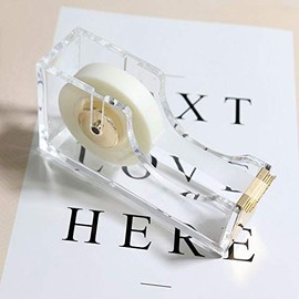 MultiBey Dispensador de Cinta Adhesiva de Oro de Acrílico Transparente de 1 Pulgada con Cortador de Cinta para Escritorio, Idea de Regalo para Oficina y Escuela (Oro)