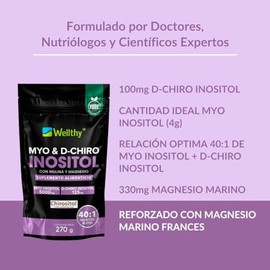 Wellthy Myo Chiro Inositol Polvo 270g Magnesio Marino Mezcla Óptima 5000mg 125mg 330mg 100 Naturales Gluten Free Sugar Vegan