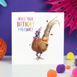 Funny Here’s Your Pheasant Birthday Card – Hand Painted and Printed in the UK