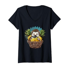 Womens Pineapple Hedgehog Pineapples Fruit Hedgehog Lover Drawing V-Neck T-Shirt