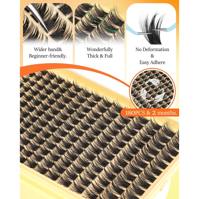 Spiky Manga Lash Clusters 180pcs D Curly Cluster Eyelash Extensions