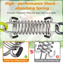 Tresbro 15 FT Dog Tie Out Cable with Spring, Shock Absorbing Tether Chains for Outside Aavilable in 10/15/20/25/30/40/50/70/100/120 FT, Heavy Duty Leads for Yard for Medium & Large Dogs Up to 500 LBS
