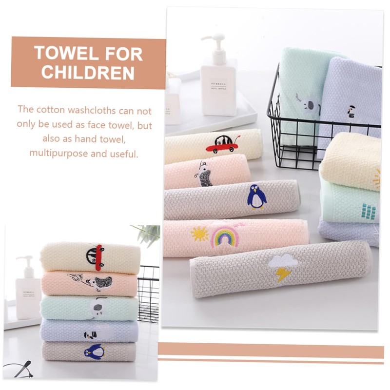 Baluue 5pcs Cotton Face Washing Towels Soft Absorbent Boy Girl