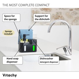 VITACHY Soap Dispenser for Kitchen Black, Sink Organizer with Dispenser for Dishwashers and Hands