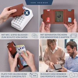 VON HEESEN Slim Wallet with RFID Protection, for Men and Women, Mini Purse, Credit Card Case, Small Wallet, Cognac-brown