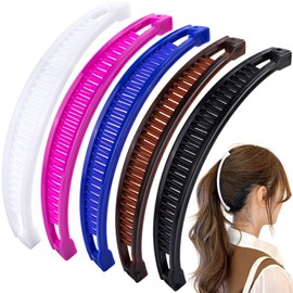 Mxxipp 5pcs Banana Hair Clips for Women, Non-Slip Large Hair Claw Clips, Classic Double Combs Hair Accessories for Thick Thin Fine Straight Curly Long Short Hair- Black & Coffee & White & Blue & Pink