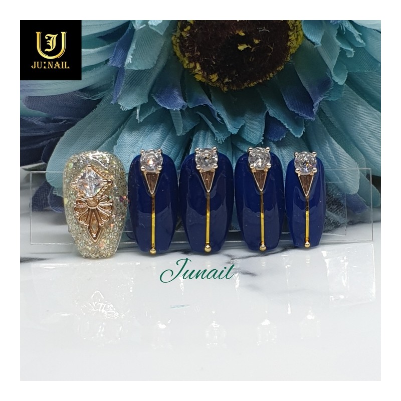 ✨Gold Blue Handmade Nail Tips✨ - Long Ballerina / ✨골드블루