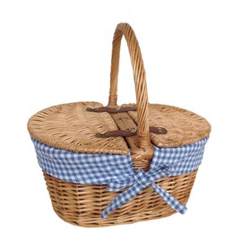 Red Hamper Child's Oval Lined Lidded Wicker Picnic Basket
