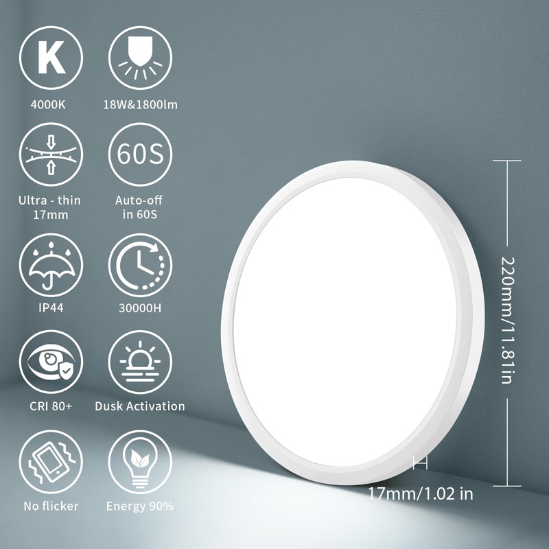 Oumida Ceiling Light with Motion Sensor Indoor 22 cm, 18