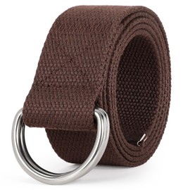 WHIPPY Mens Canvas Belt with Metal Double D-ring 1 1/2" Wide Plus Size Unisex Web Cloth Casual Belt for Jeans Pants, Coffee, XL