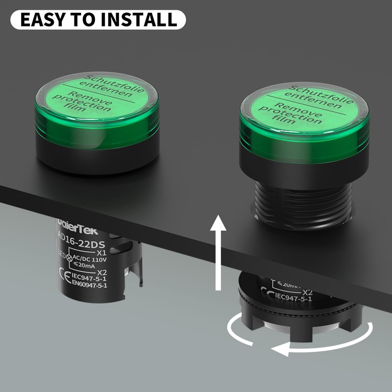 DaierTek 120V LED Indicator Light Green 110V Power Energy Pilot