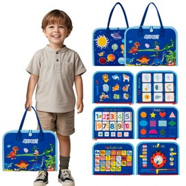 8 in 1 Busy Board, Montessori Spielzeug für ab 3 4 5 6 Jahre Kleinkinder Baby Activity Board Quiet Book Autismus Educational Reise Spielzeug Vorschule Learning Count Basis Leben Sensory Board (Blau)