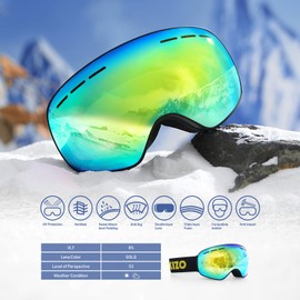 Dizokizo Ski Goggles Interchangeable Spherical Lens for Skiing Snowboard Anti-fog 100% UV Protection Triple Breathable Foams for Women Men REVO Gold