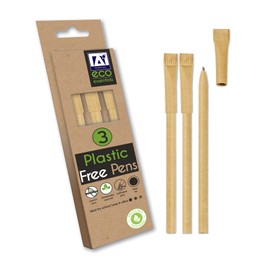 Pack 3 Eco Friendly Plastic Free Kraft Barrel Pens Black Ink