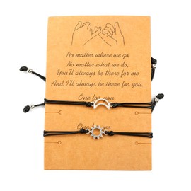 Rumyve2pcs Sun Moon Shape Bracelet Best Friend Friendship Bracelet,Friendship Match Bracelet Sun and Moon Adjustable Distance Handmade Lucky String Bracelet