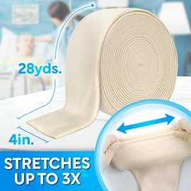 JJ CARE Tubular Bandage, 4” x 28 Yards Stockinette Tubing for Legs and Knees, Tubi Grip Size F Reusable Elastic Bandage Sleeve, Compression Tubes for Knees and Thigh, Rubber Latex w/Cotton