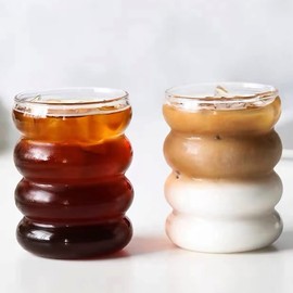 Ework4U 2 Pcs Drinking Glasses with Bamboo Lids and Glass Straw 14oz Glassware Set,Cocktail Glasses,Iced Coffee Glasses,Beer Glasses,Ideal for Water,Soda,Tea,Gift - with Cleaning Brushe