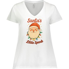 inktastic Santa's Little Spark Christmas Lights Women's Plus Size V-Neck 3X 0020 White 46d10