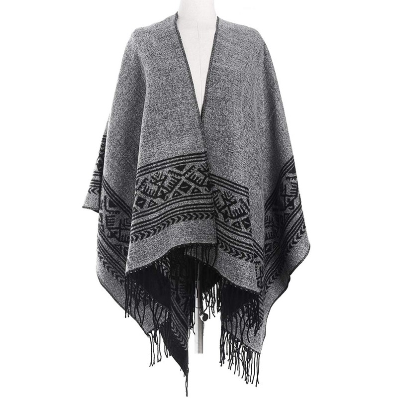 Superora Damen Poncho Cape Umhängetuch Stola Strick-Pullover Karierte Deckenschal Sweatshirt